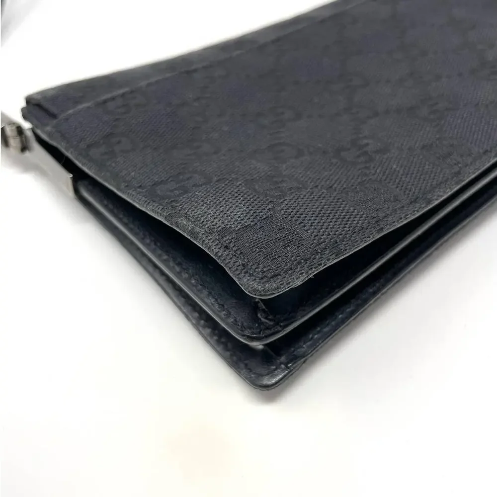 Gucci Vintage Monogram GG Flap Shoulder Bag Baguette Canvas Leather Black Silver - Picture 13 of 17